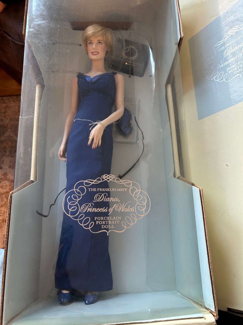 Franklin Mint Diana Princess of Wales Porcelain Portrait Doll in Navy Blue